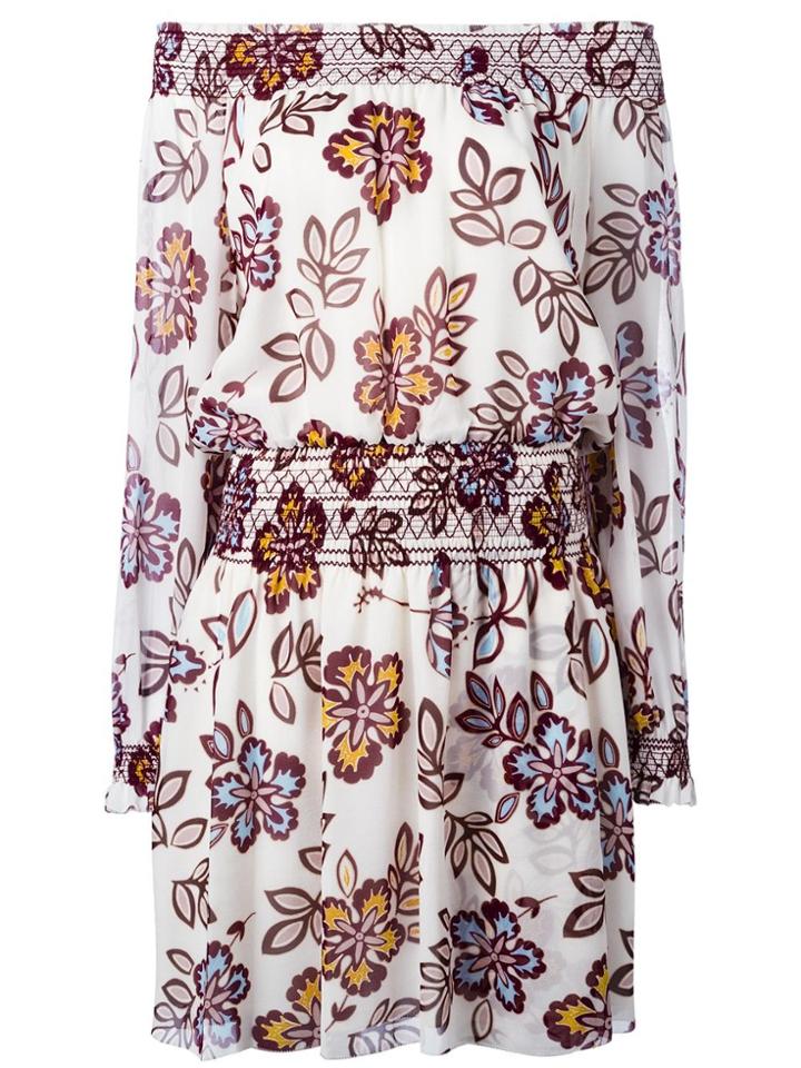 Tory Burch Floral Print Off-shoulders Dress - Nude & Neutrals