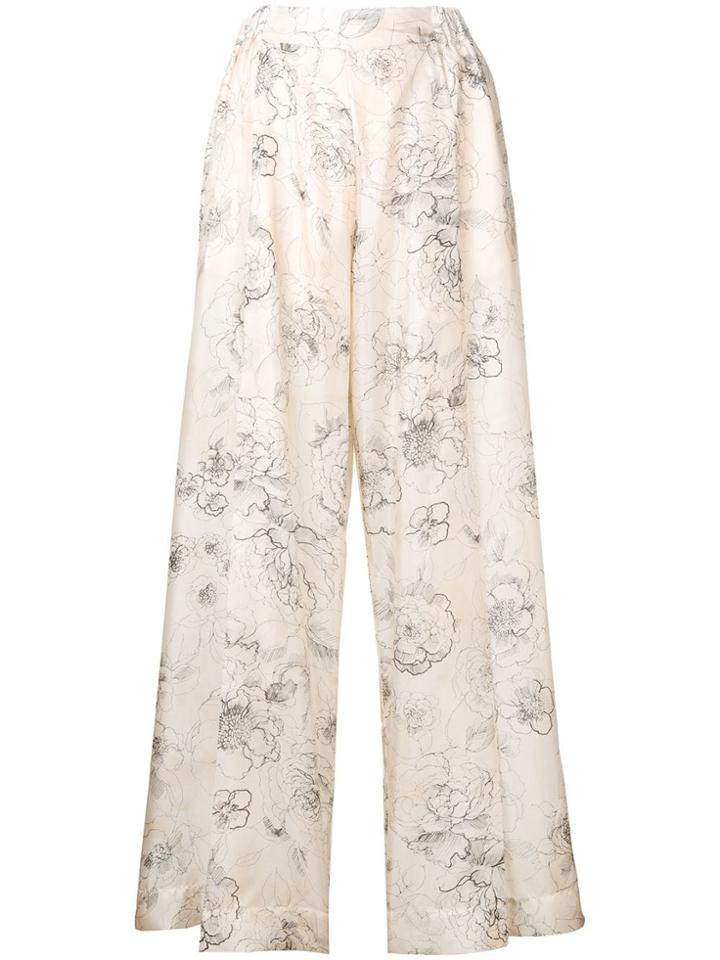 Erika Cavallini Floral Print Silk Trousers - Neutrals