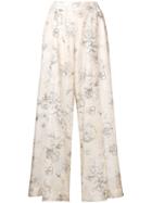 Erika Cavallini Floral Print Silk Trousers - Neutrals