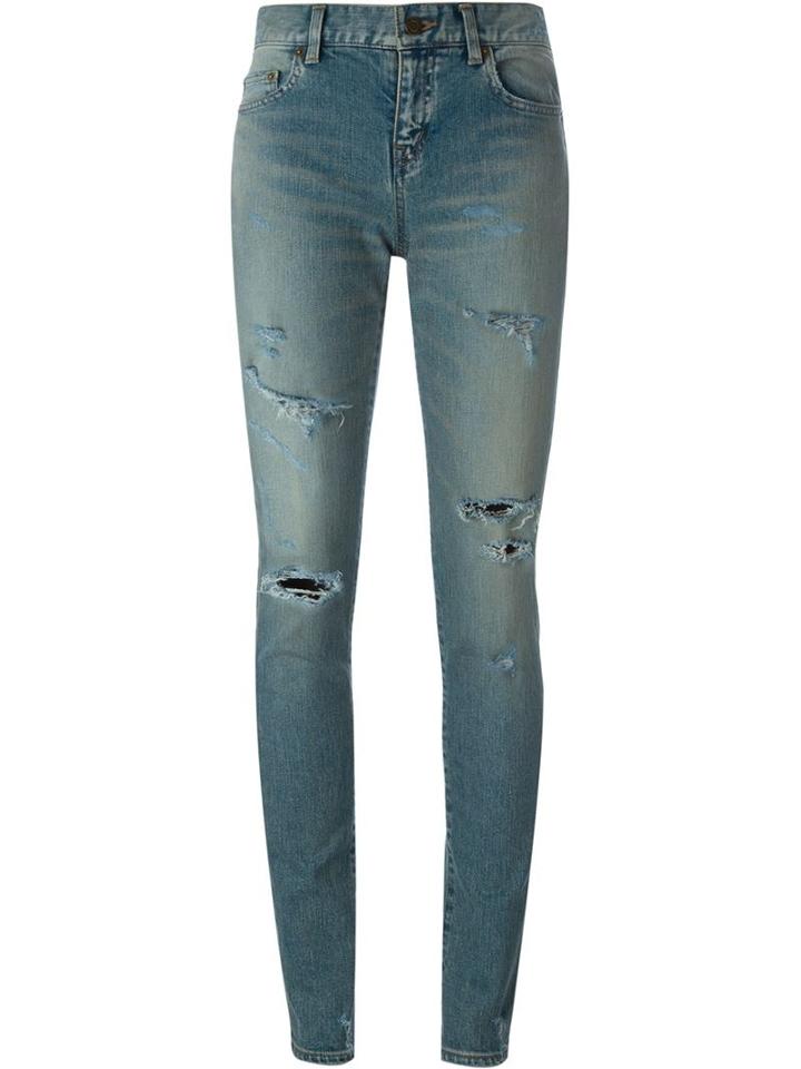 Saint Laurent Washed Skinny Jeans, Women's, Size: 24, Blue, Cotton/spandex/elastane