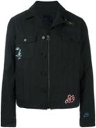 Lanvin Embroidered Zip-up Denim Jacket, Men's, Size: 50, Black, Cotton/polyester
