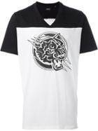 Diesel Contrast Shoulder Logo Print Long V Neck T-shirt, Men's, Size: Small, White, Cotton