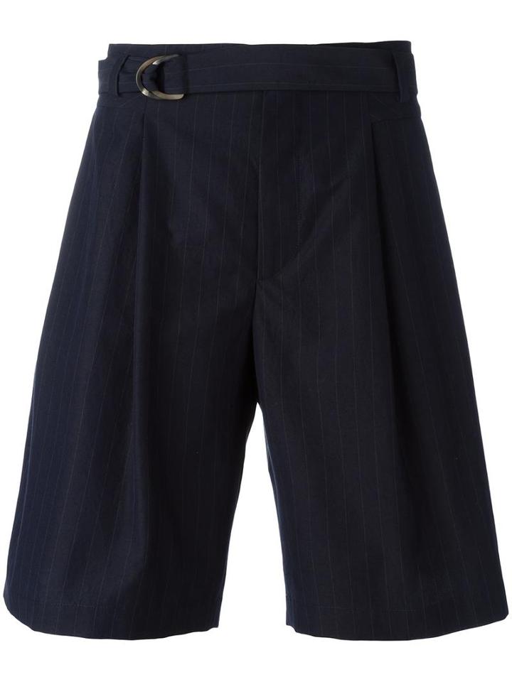 Maison Flaneur Belted Shorts, Men's, Size: 46, Blue, Cotton/virgin Wool/viscose