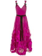 Marchesa Notte Mix-media Textured Tulle Tea Length Dress - Purple