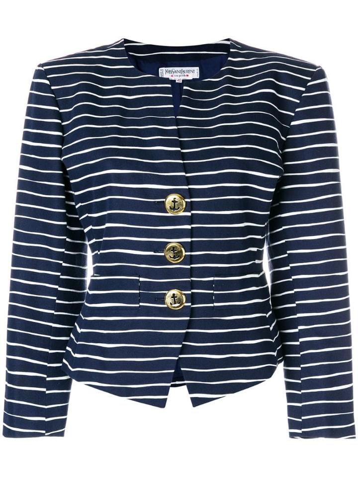 Yves Saint Laurent Pre-owned Button-detailed Striped Jacket - Blue