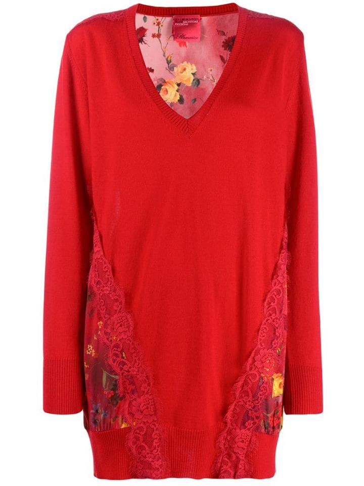 Blumarine Floral Back Longline Jumper - Red
