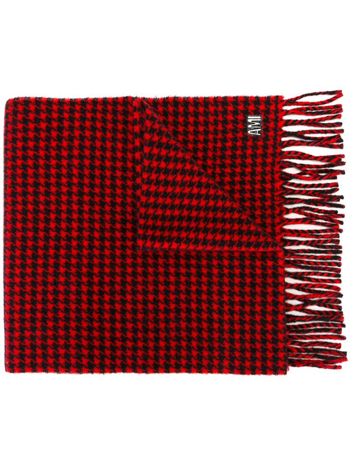 Ami Alexandre Mattiussi Houndstooth Scarf - Red