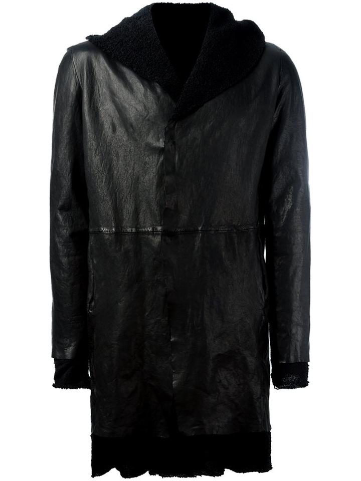 Salvatore Santoro Frayed Inset Coat, Men's, Size: 50, Black, Cotton/leather