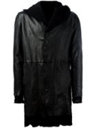 Salvatore Santoro Frayed Inset Coat, Men's, Size: 50, Black, Cotton/leather