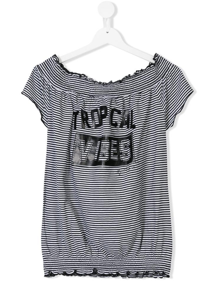 Vingino Teen Slogan-print Striped T-shirt - Black