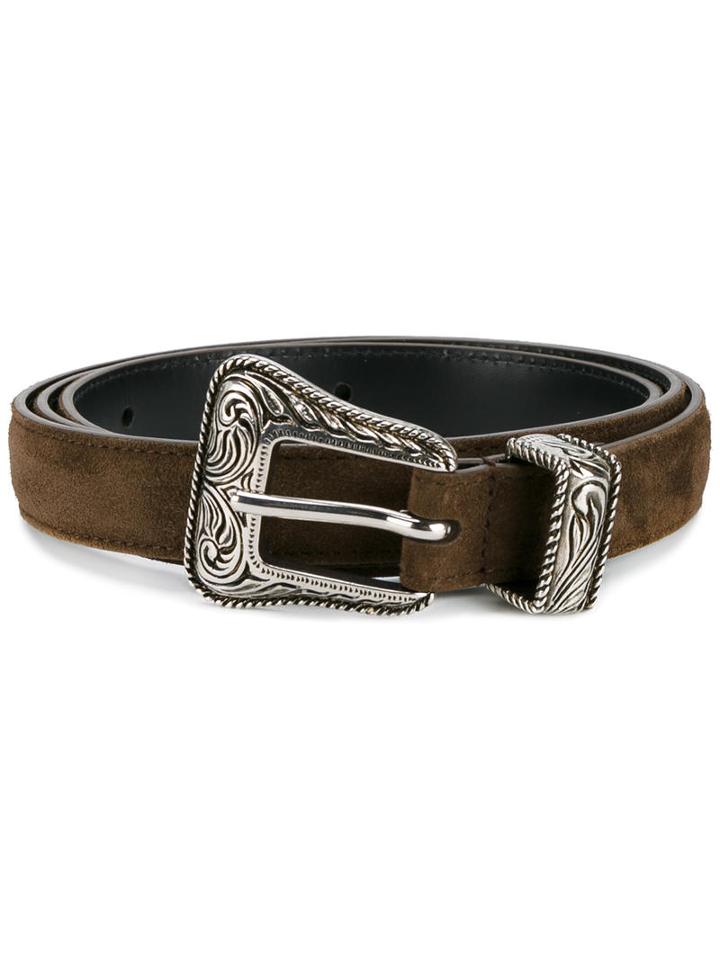 Saint Laurent Western Buckle Belt, Men's, Size: 85, Brown, Suede/leather