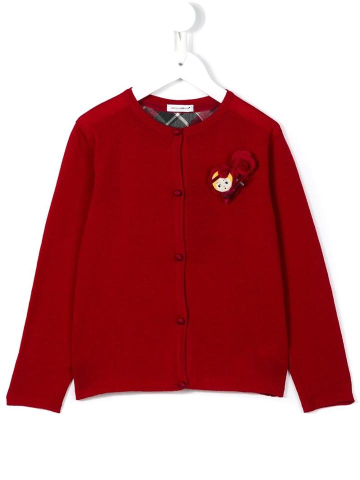 Dolce & Gabbana Kids Floral And Girl's Face Appliquéd Cardigan, Size: 8 Yrs, Red