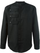 Msgm Band Collar Shirt, Men's, Size: 41, Black, Cotton/linen/flax