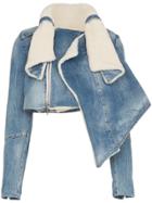 Unravel Project Shearling Trimmed Deconstructed Denim Jacket - Blue