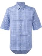 Z Zegna Checked Shortsleeved Shirt, Men's, Size: 40, Blue, Cotton/linen/flax