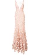 Marchesa Notte Flower Appliqué Gown - Nude & Neutrals