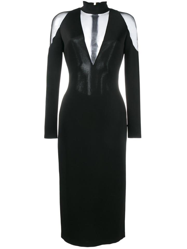 Balmain Sheer Panel Midi Dress - Black