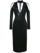Balmain Sheer Panel Midi Dress - Black