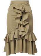 Tome - Ruffled Skirt - Women - Cotton - 8, Brown, Cotton