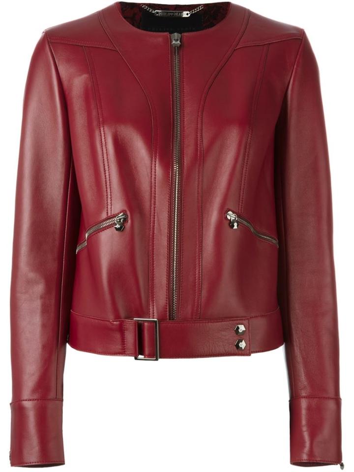 Philipp Plein 'tokyo Bound' Jacket, Women's, Size: Xl, Red, Lamb Skin/viscose/spandex/elastane/polyester