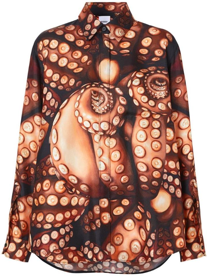 Burberry Octopus Print Silk Twill Oversized Shirt - Pink