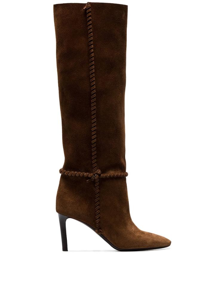 Saint Laurent Brown Mica 75 Knee High Slouch Suede Boots