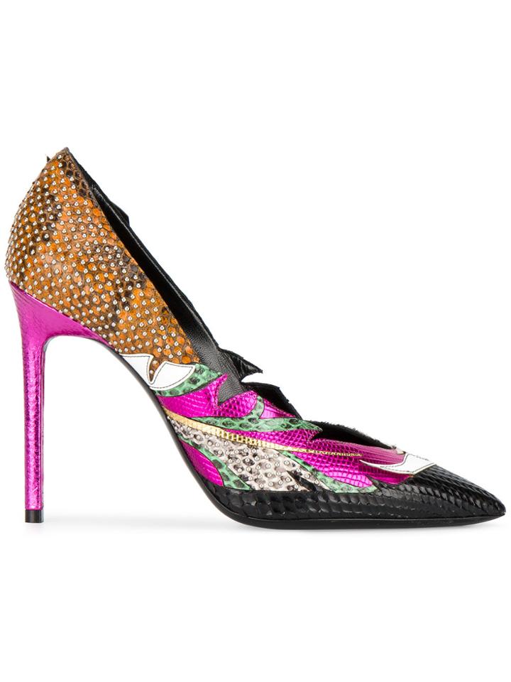 Saint Laurent Metallic Leather Anja Stud 105 Pumps - Multicolour