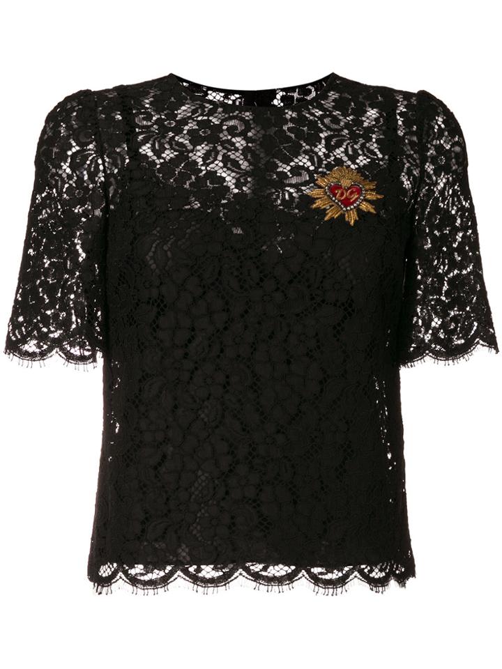 Dolce & Gabbana Sacred Heart Lace Top - Black