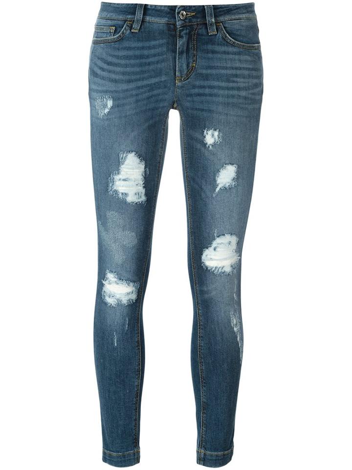 Dolce & Gabbana Distressed Skinny Jeans, Women's, Size: 44, Blue, Cotton/spandex/elastane