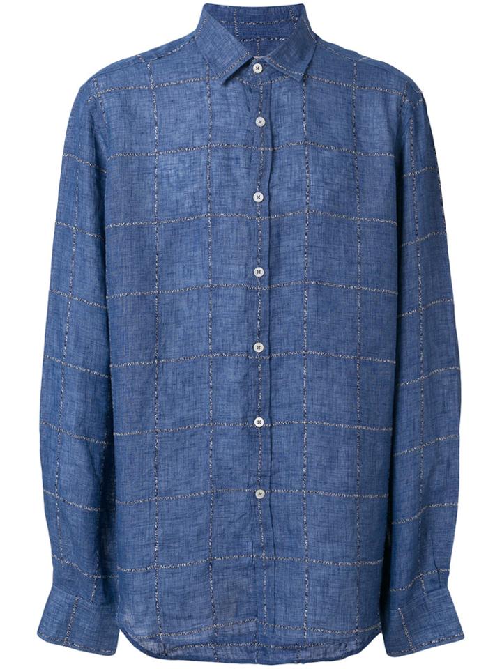 Canali Button Up Denim Shirt - Blue