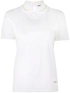 Miu Miu Beaded Lace Collar T Shirt - White