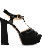 L Autre Chose Platform T-bar Sandals, Women's, Size: 37, Black, Calf Leather/leather