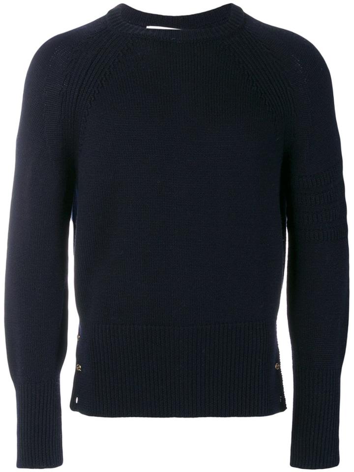 Thom Browne 4-bar Button-back Merino Pullover - Blue