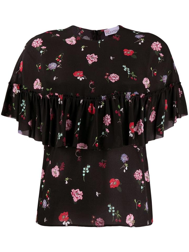 Red Valentino Red(v) Frilled Floral Blouse - Black