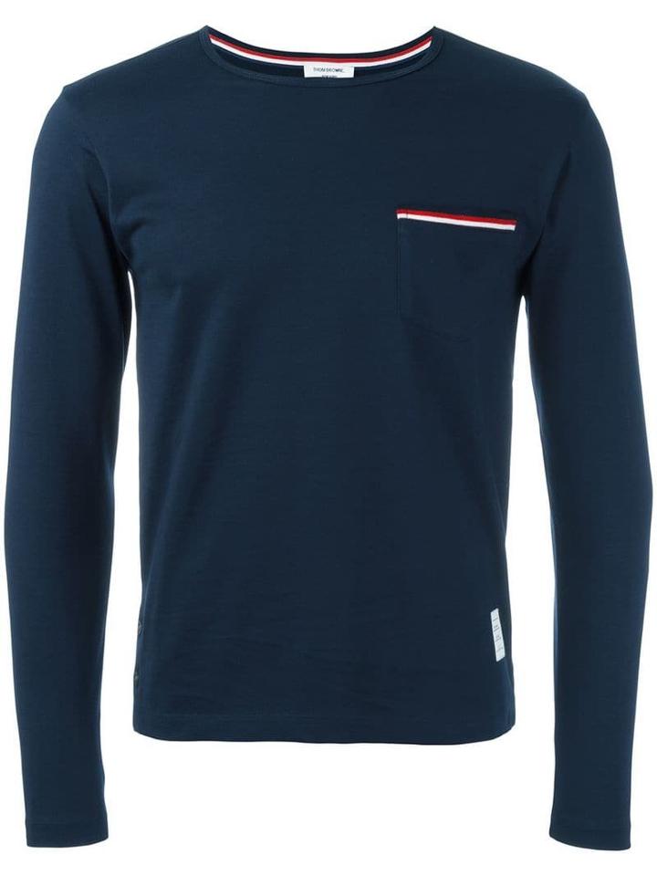 Thom Browne Rwb Pocket Trim Long-sleeve Tee - Blue