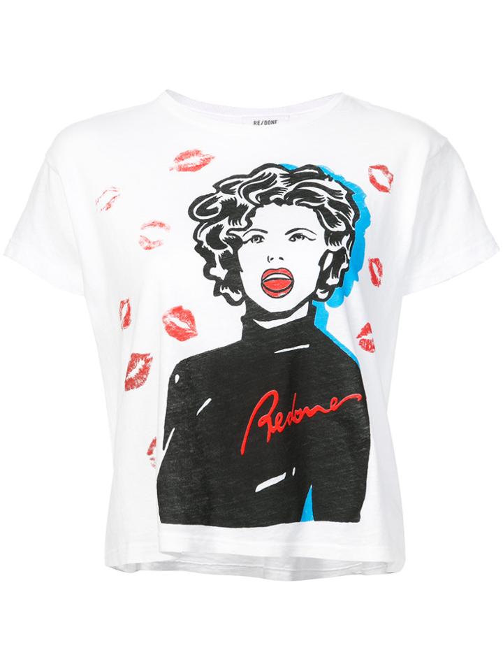 Re/done Cropped Printed T-shirt - White