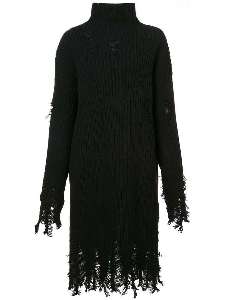 Yang Li Distressed Turtleneck Dress - Black