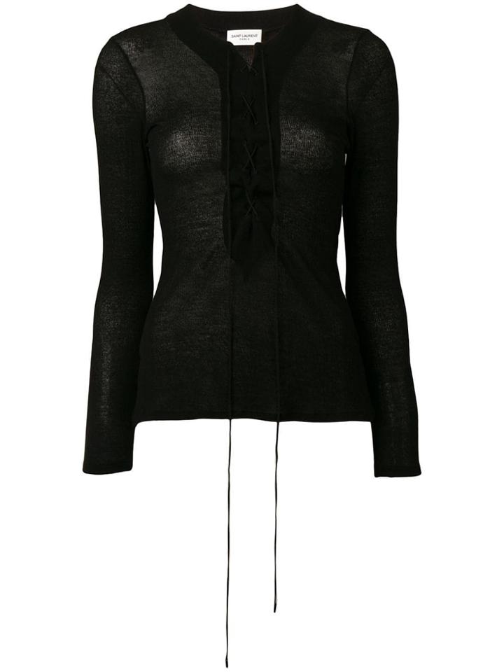 Saint Laurent Laced Knitted Top - Black