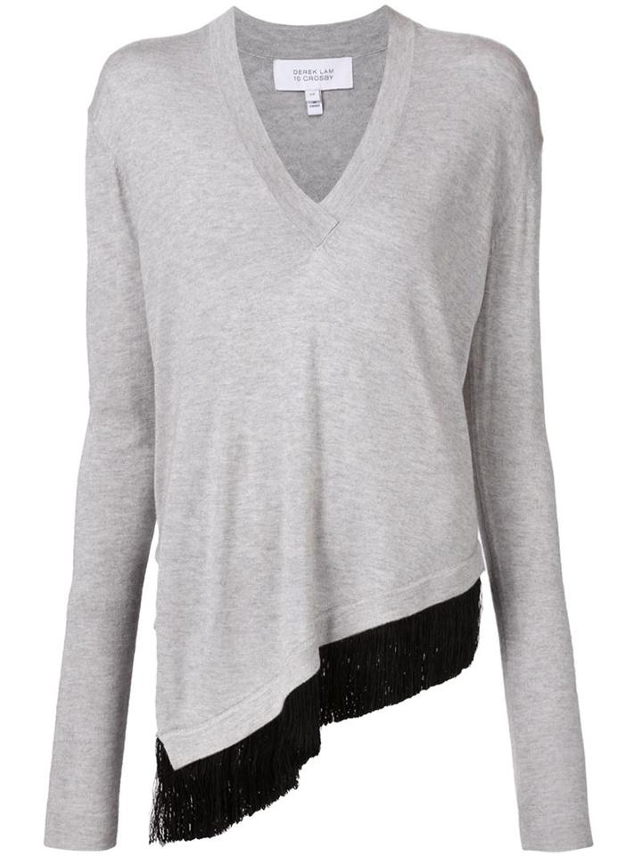 Derek Lam 10 Crosby Fringed V-neck Asymmetric Sweater