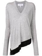 Derek Lam 10 Crosby Fringed V-neck Asymmetric Sweater