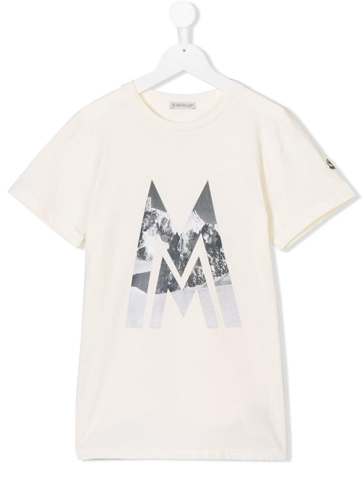 Moncler Kids Teen Mountain Logo Printed T-shirt - White