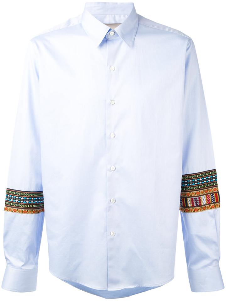 Casely-hayford - Embroidered Sleeves Shirt - Men - Cotton - S, Blue, Cotton
