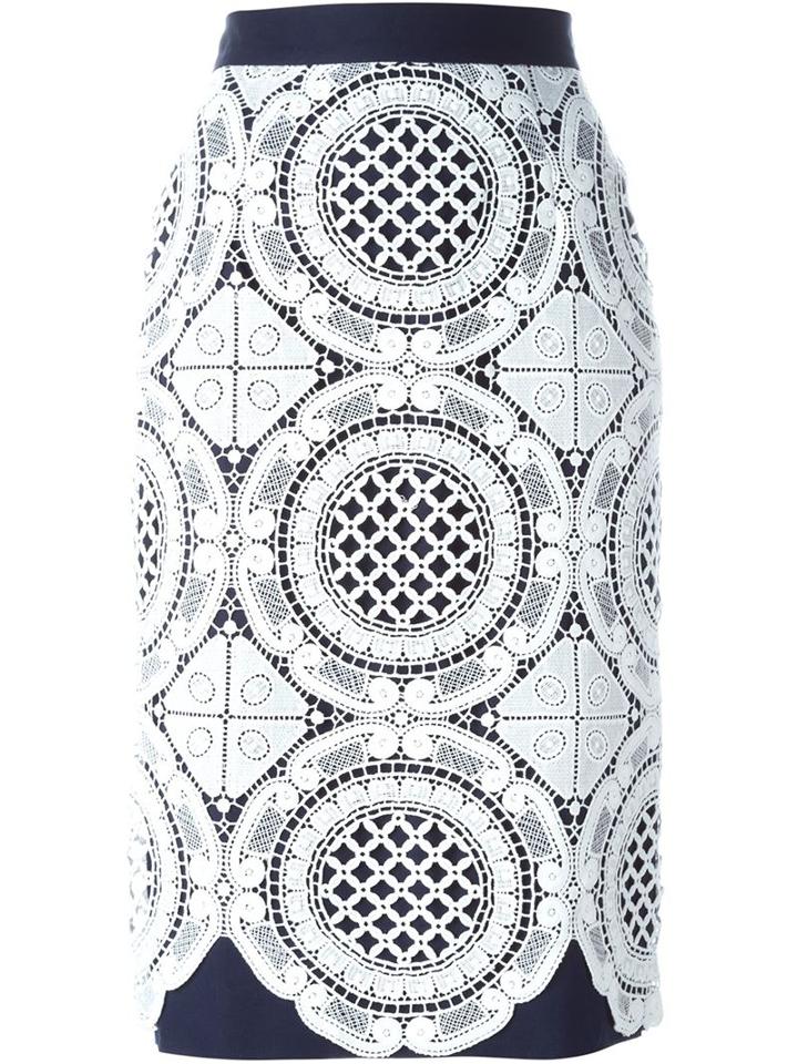 Marco Bologna Lace Front Zip Skirt, Women's, Size: 40, White, Polyester/cotton/spandex/elastane