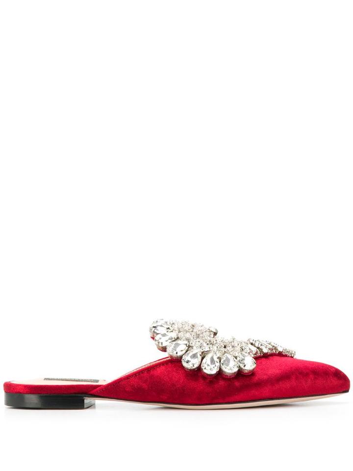 Paula Cademartori Embellished Pointed Mules - Red