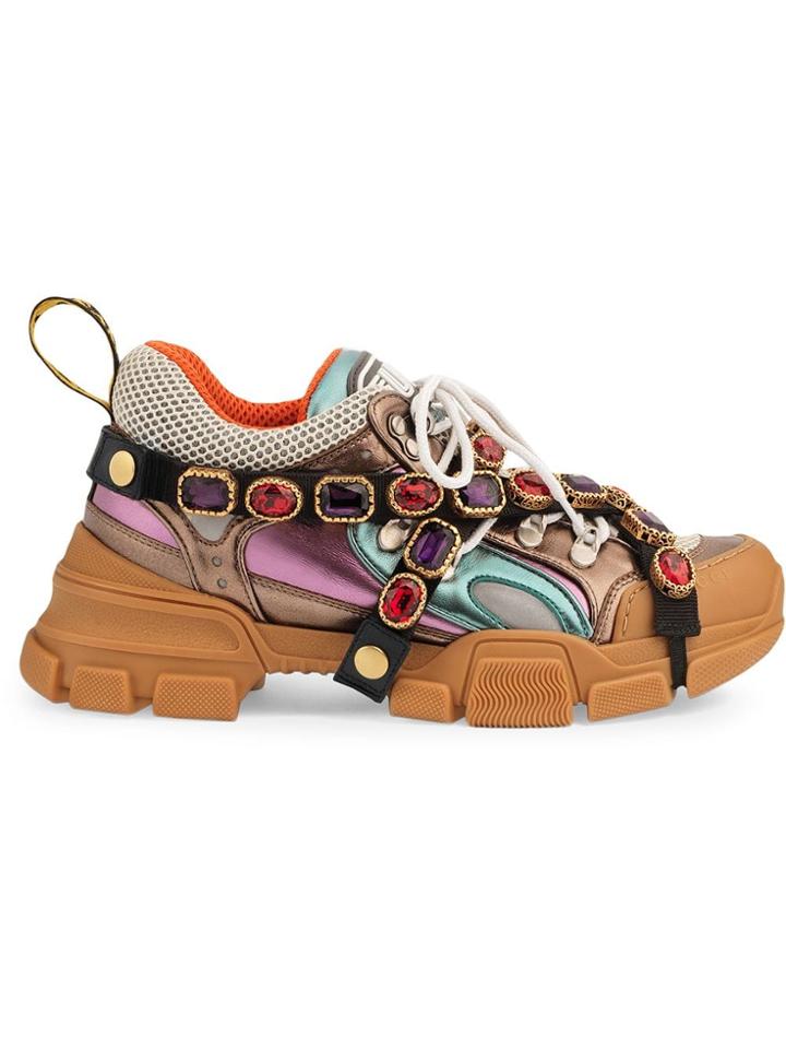Gucci Sneaker Flashtrek Con Cristalli Staccabili - Brown