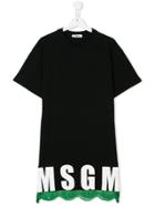 Msgm Kids Lace-trimmed Logo T-shirt - Black