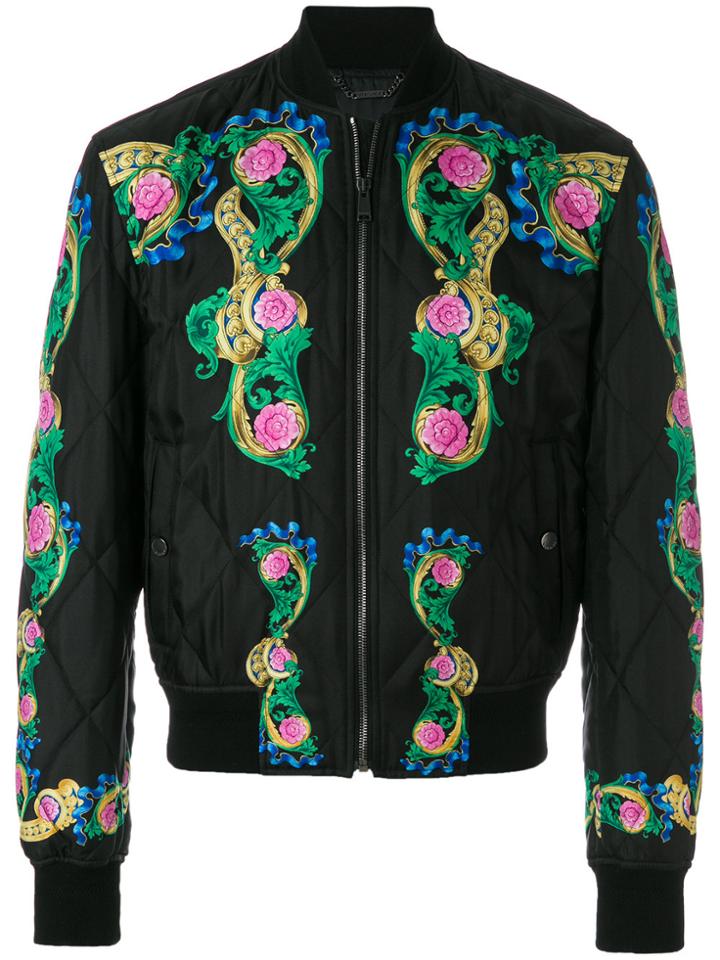 Versace Floral Quilted Bomber Jacket - Black