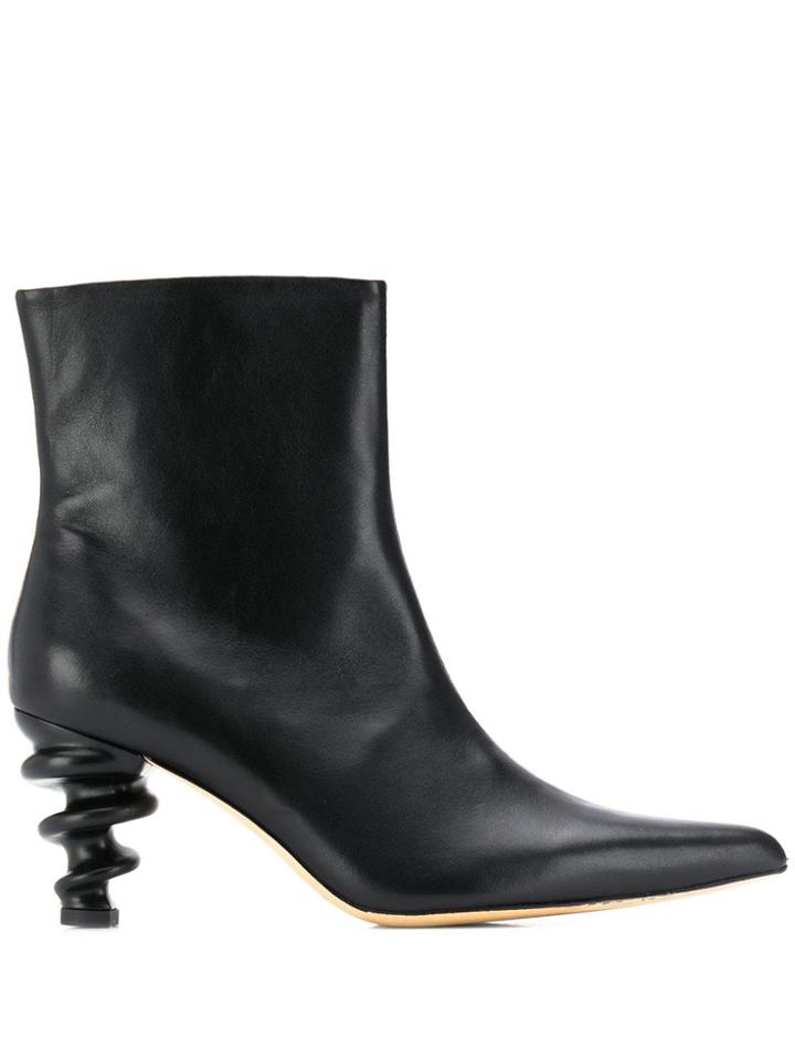 Kalda Structured Heel Ankle Boots - Black