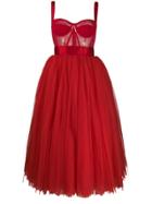 Dolce & Gabbana Bustier Tulle Midi Dress - Red
