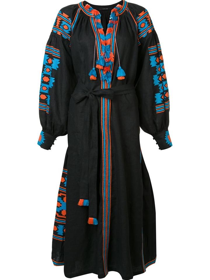 Vita Kin Tassel Detail Belted Dress, Women's, Size: Medium, Black, Linen/flax